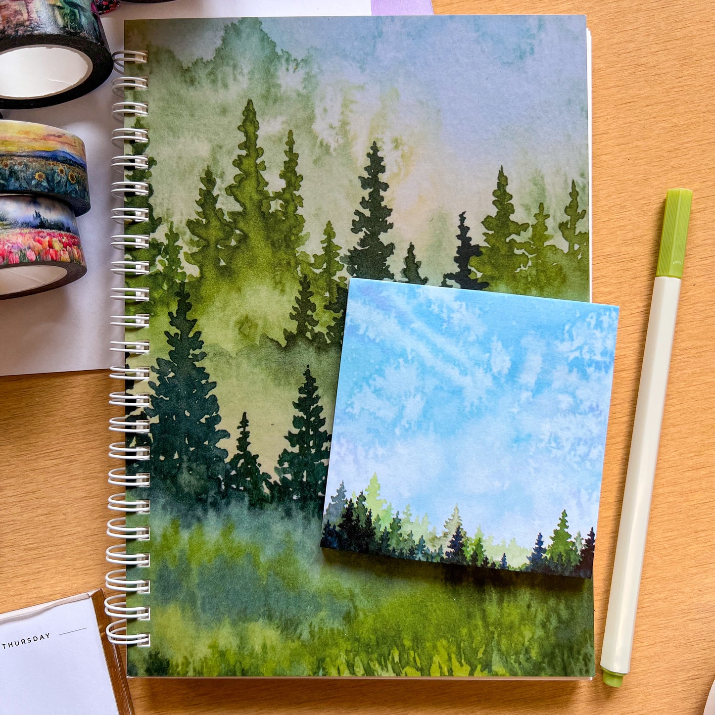 Blue Sky Evergreens Sticky-Notes, 3”x3” Pad with 50 Sheets