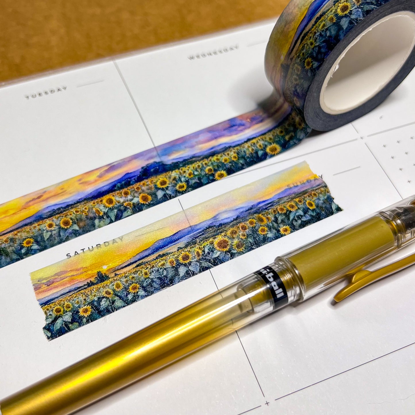 Set of 2 Flower Fields Tulips & Sunflowers, Watercolor Landscape Washi Tape, Size 2.5cm Wide by 10m Long
