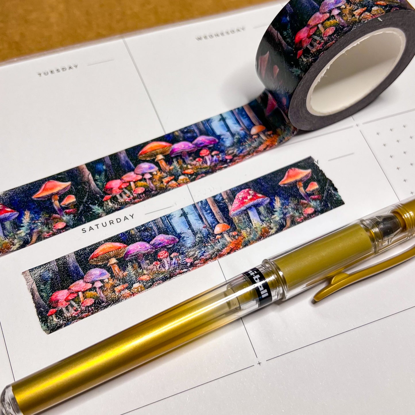 Magical Mushrooms on the Forest Floor Landscape Washi Tape, Size 2.5cm Wide by 10m Long