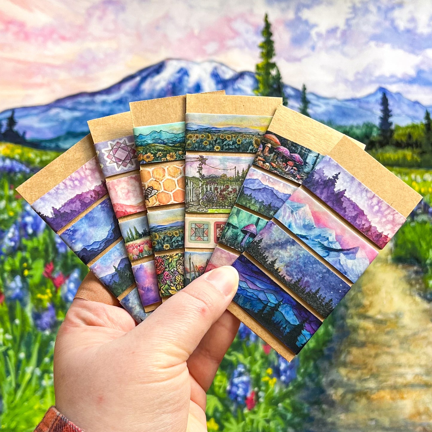 Washi Tape Sample Set 1, Landscape and Nature Designs, Four 24” Samples