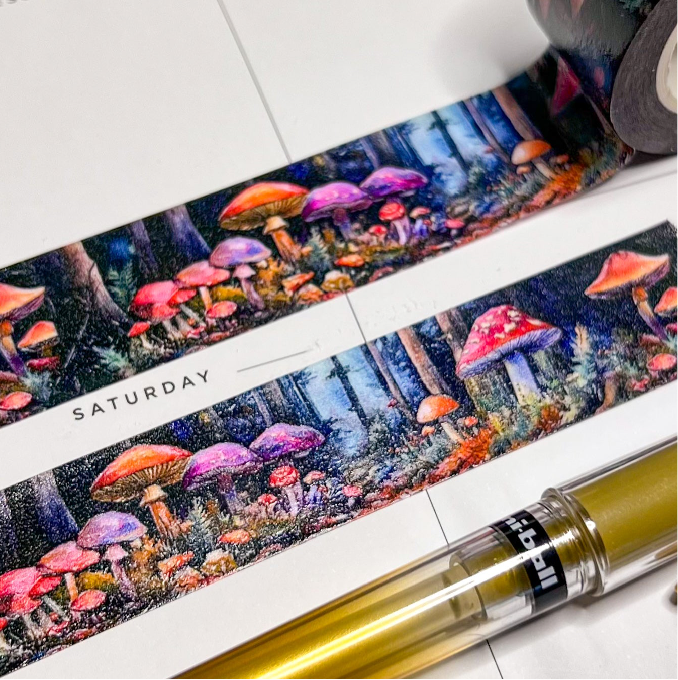 Magical Mushrooms on the Forest Floor Landscape Washi Tape, Size 2.5cm Wide by 10m Long