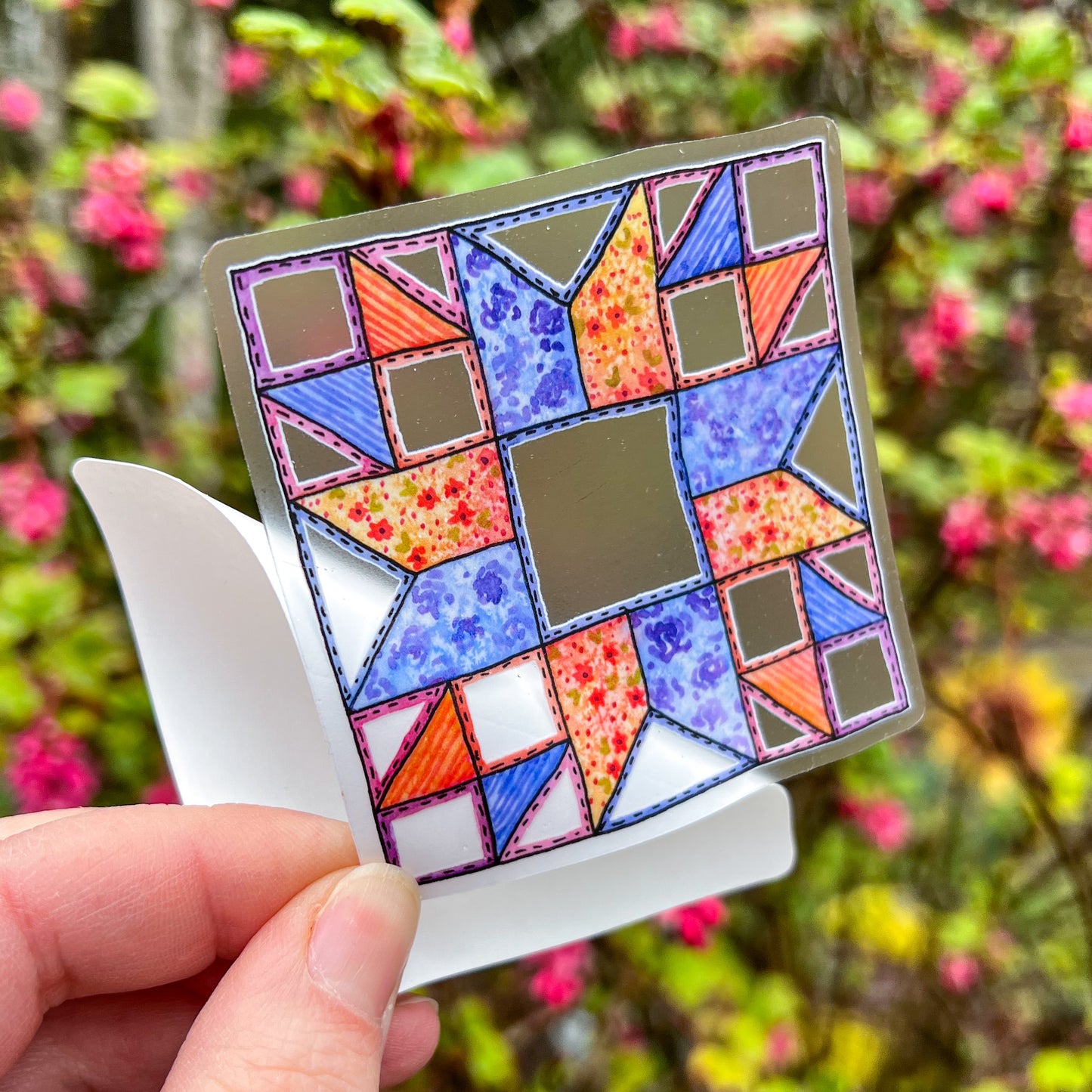 Prairie Star Quilt Block Sticker, 3" Clear Die-Cut Vinyl, Waterproof and Weatherproof