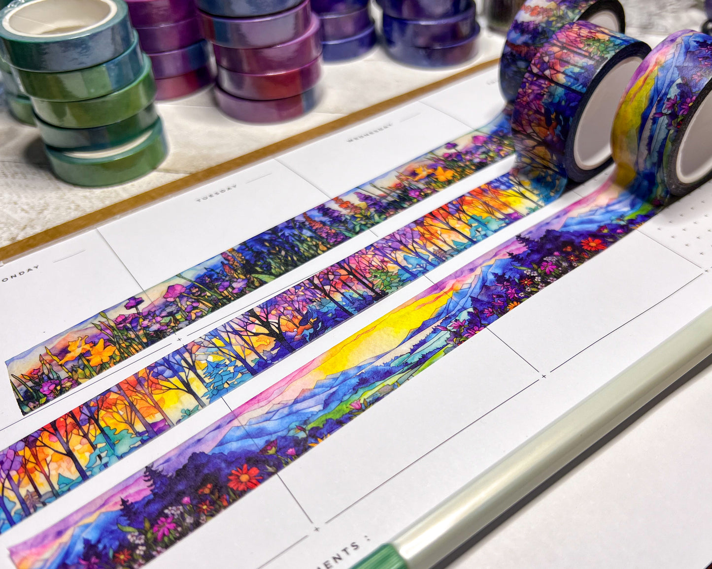 Mosaic Rainbow Wildflowers Washi Tape, Size 2cm Wide by 10m Long