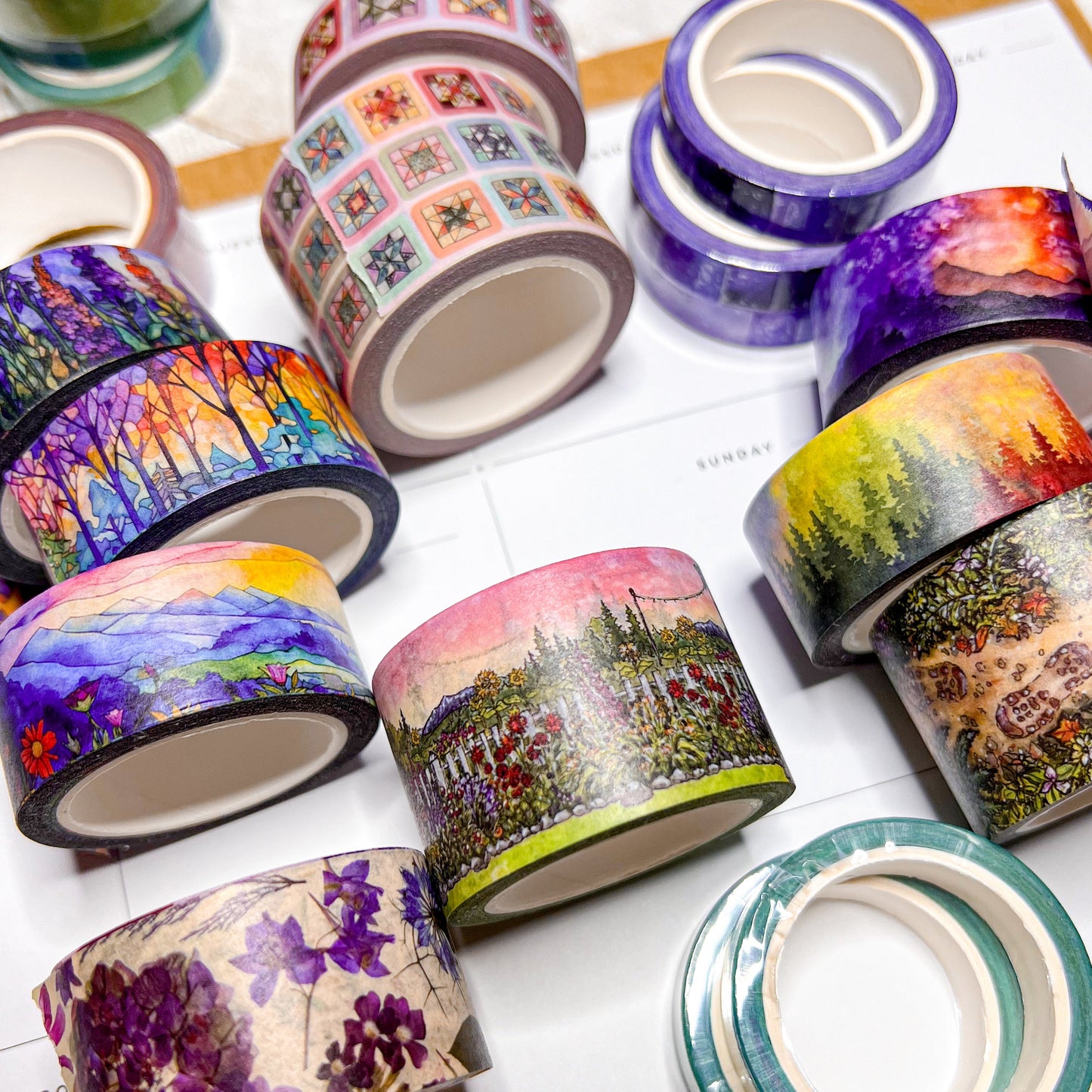Mosaic Rainbow Wildflowers Washi Tape, Size 2cm Wide by 10m Long