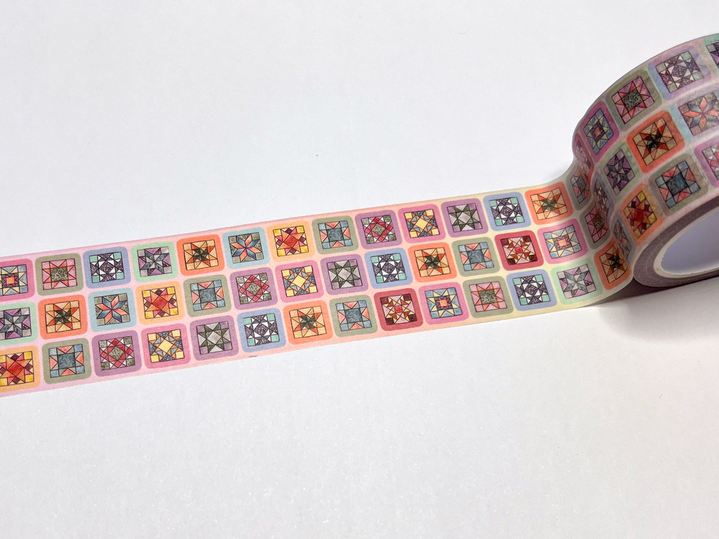 Pastel Quilt Block Pattern Washi Tape, Wide Single Roll, 3.2cm Wide by 10m Long