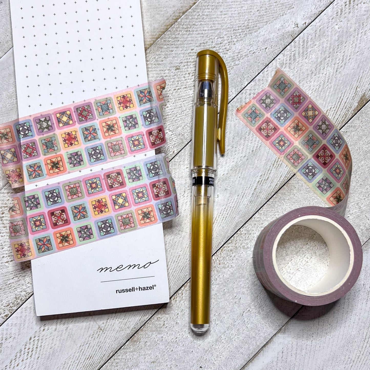 Pastel Quilt Block Pattern Washi Tape, Wide Single Roll, 3.2cm Wide by 10m Long