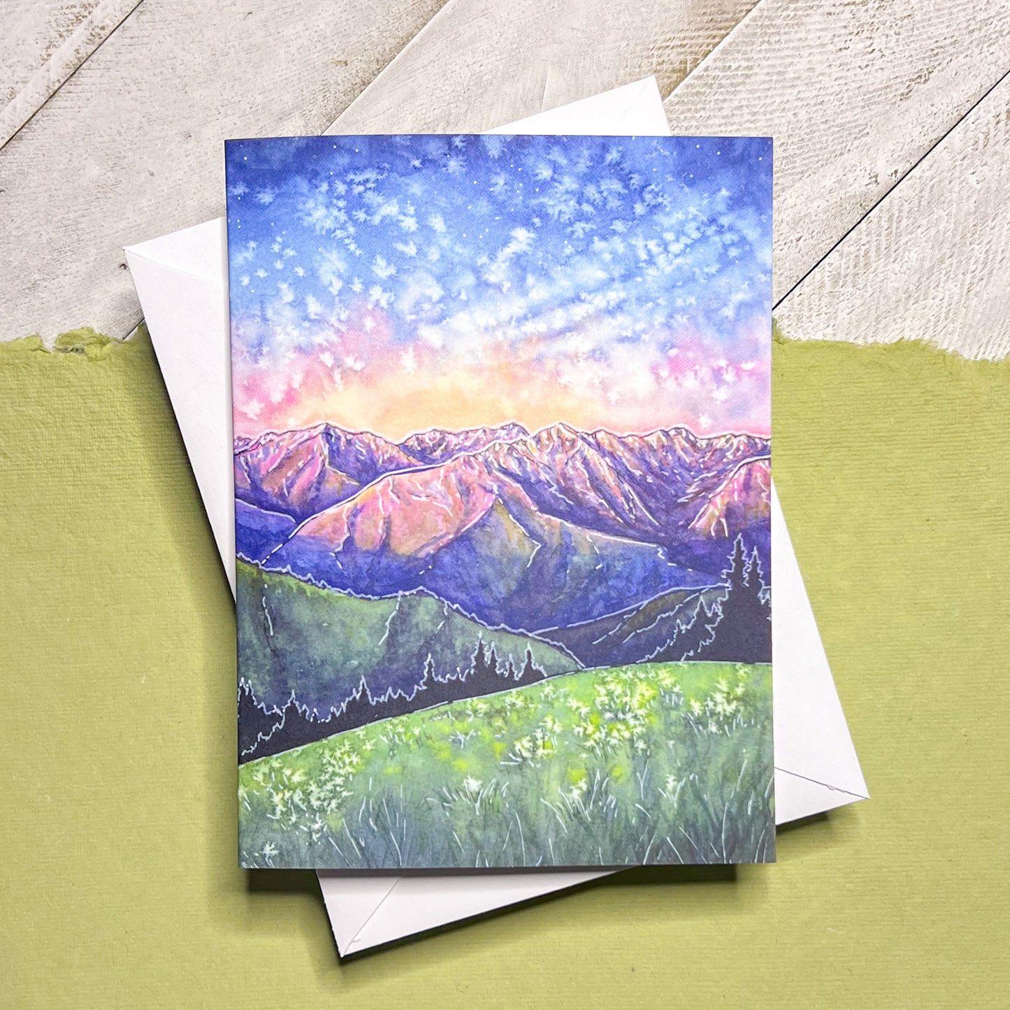 The Olympics at Dusk, 4"x5.5" Blank Card & White Envelope, Olympic National Park