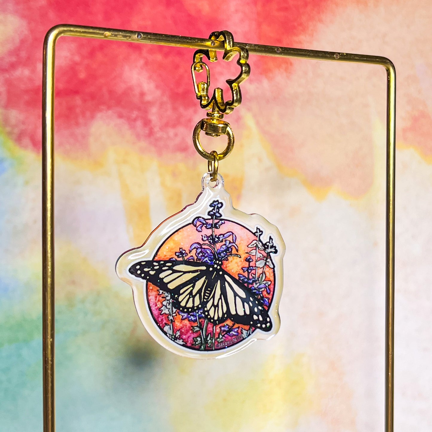 See-Through Monarch Butterfly, 2" Glitter Double-Sided Acrylic, High Quality Artist Keychain