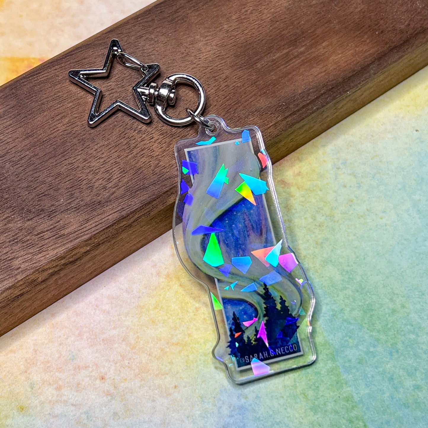 Northern Lights, 2" Broken Ice Holographic Double-Sided Acrylic, High Quality Artist Keychain