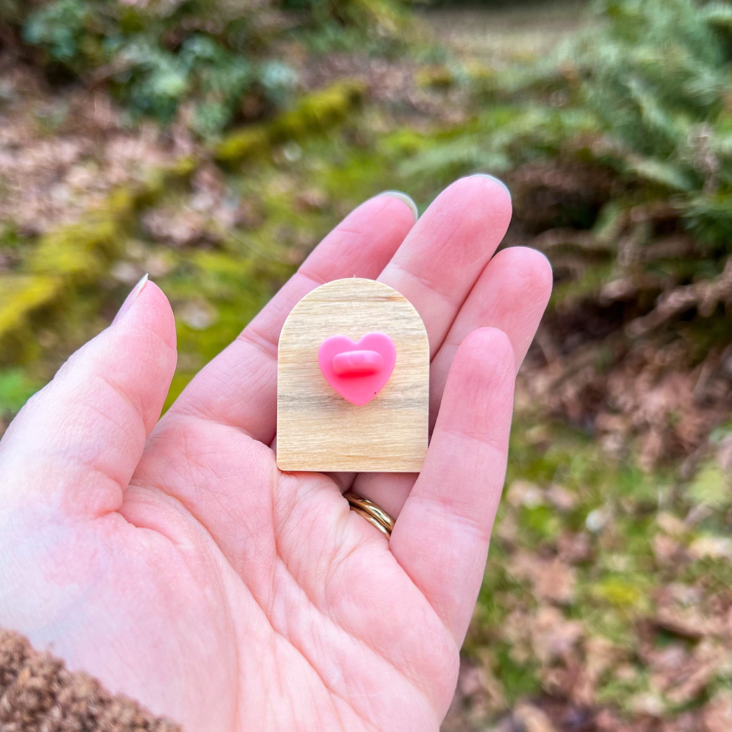 Olympic Peninsula Sea to Summit, Real Pine Wood 1.5” Pin with Rubber Clutch, Wearable Watercolor Art
