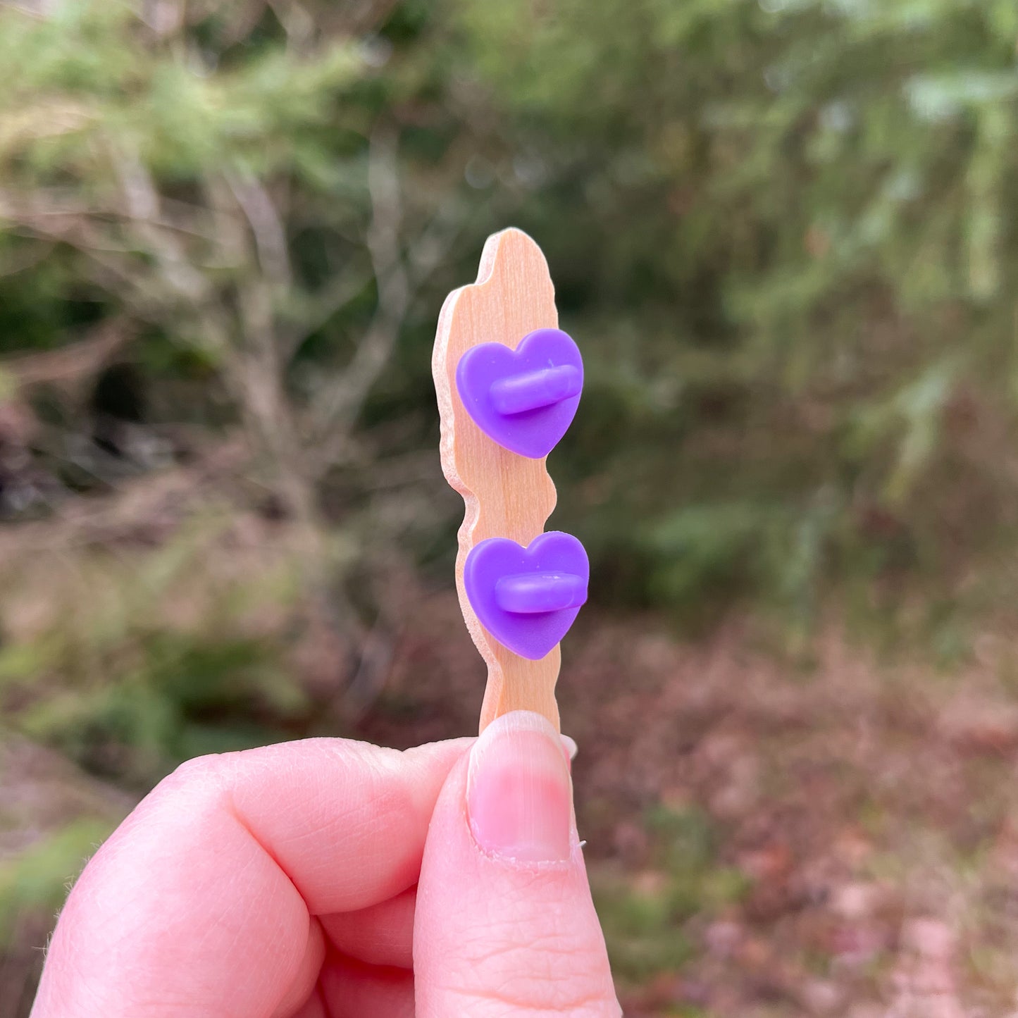 Lavender Stems, Real Pine Wood 2.5” Tall Pin with Rubber Clutch, Wearable Watercolor Art