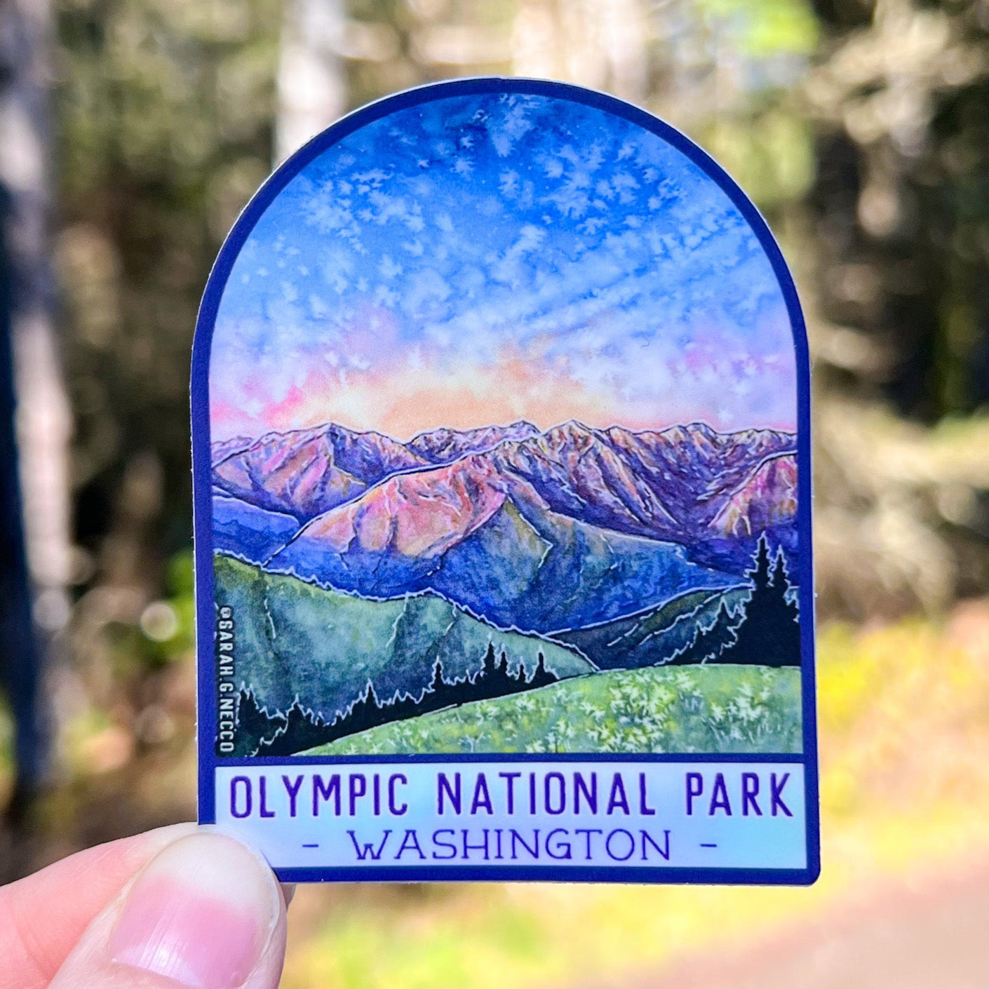 The Olympic Mountains at Dusk, ONP WA, Vinyl 3" Arch Sticker