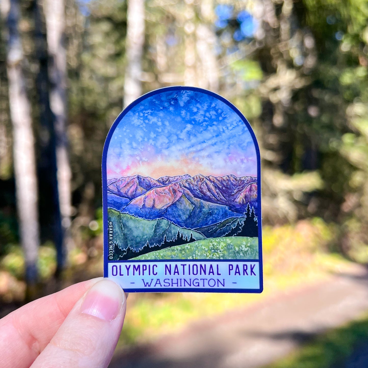 The Olympic Mountains at Dusk, ONP WA, Vinyl 3" Arch Sticker