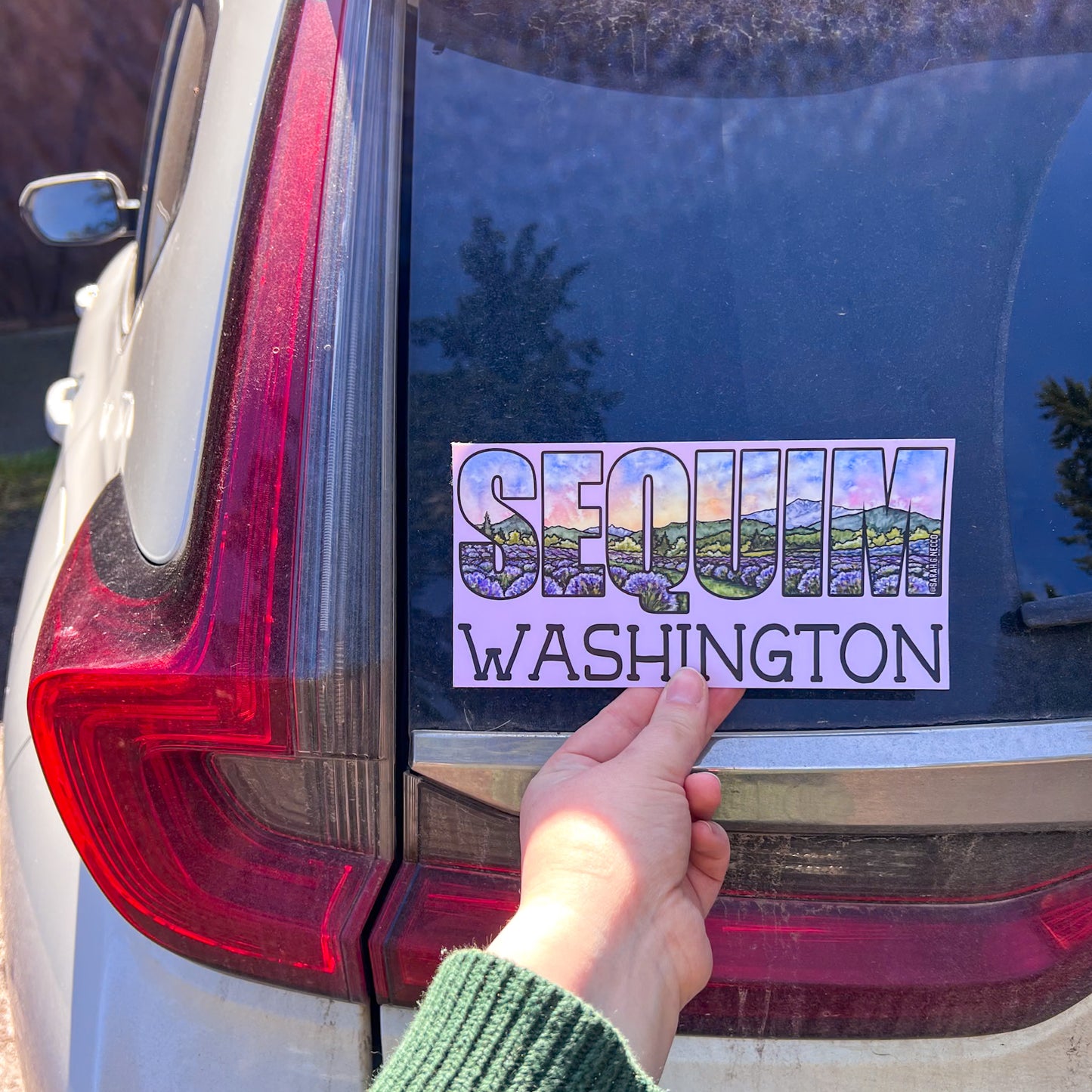 Sequim Washington Lavender, 3.75"x7.5" Vinyl Bumper Sticker, Weather Proof, Watercolor Art