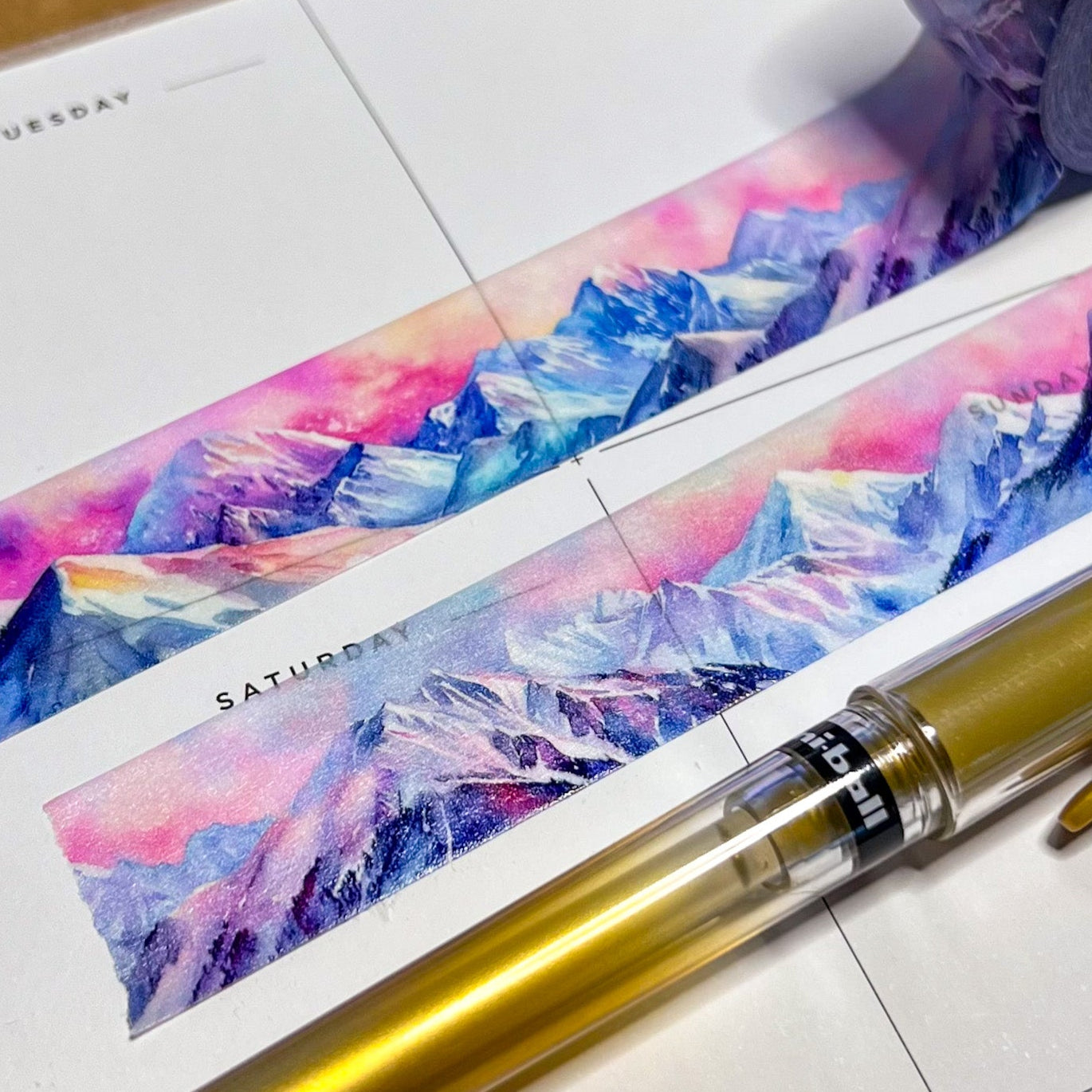 Pastel Mountainscape Washi Tape, Size 2.5cm Wide by 10m Long