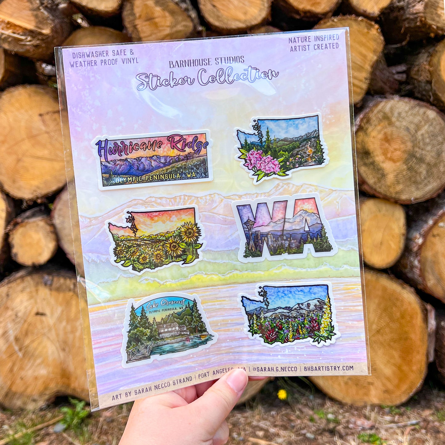 Upper Left Sticker Pack, Set of 6 WA State and Olympic Peninsula Sticker Gift Set, Vinyl Die-Cut and Waterproof