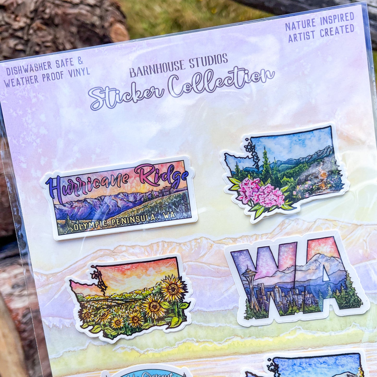 Upper Left Sticker Pack, Set of 6 WA State and Olympic Peninsula Sticker Gift Set, Vinyl Die-Cut and Waterproof