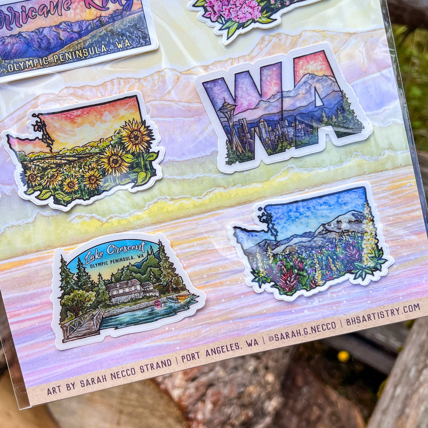 Upper Left Sticker Pack, Set of 6 WA State and Olympic Peninsula Sticker Gift Set, Vinyl Die-Cut and Waterproof