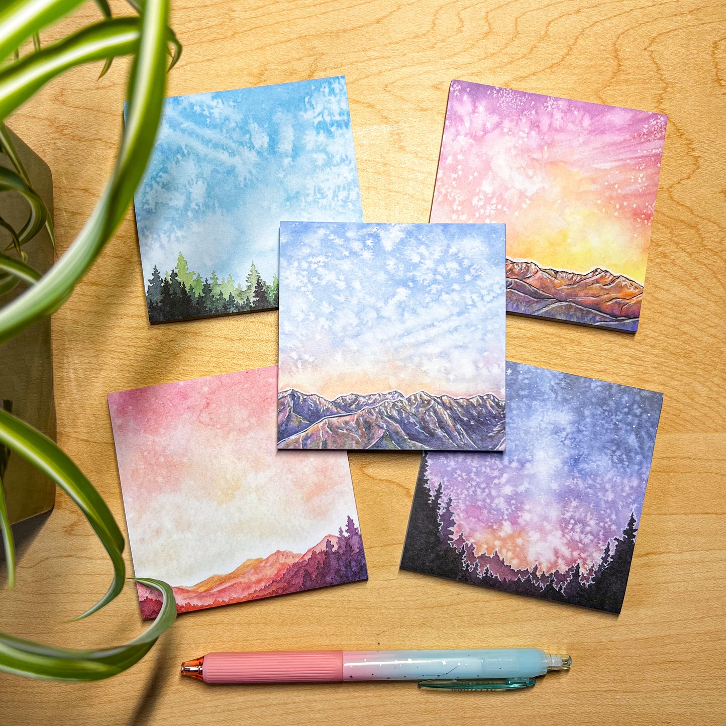Olympic Mountains at Sunset, Sticky-Notes, 3”x3” Pad with 50 Sheets, Watercolor Art