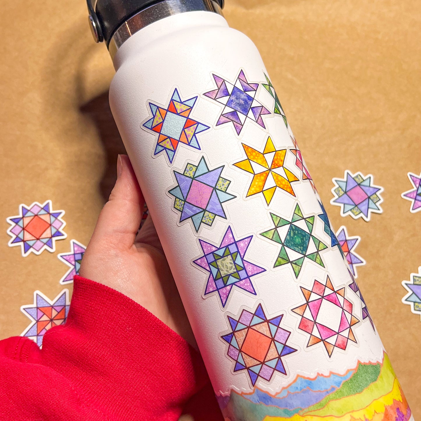 Set of 5 Quilt Block Stickers Vol. 2, 1.5" Matte Holographic Die-Cut Vinyl, Waterproof