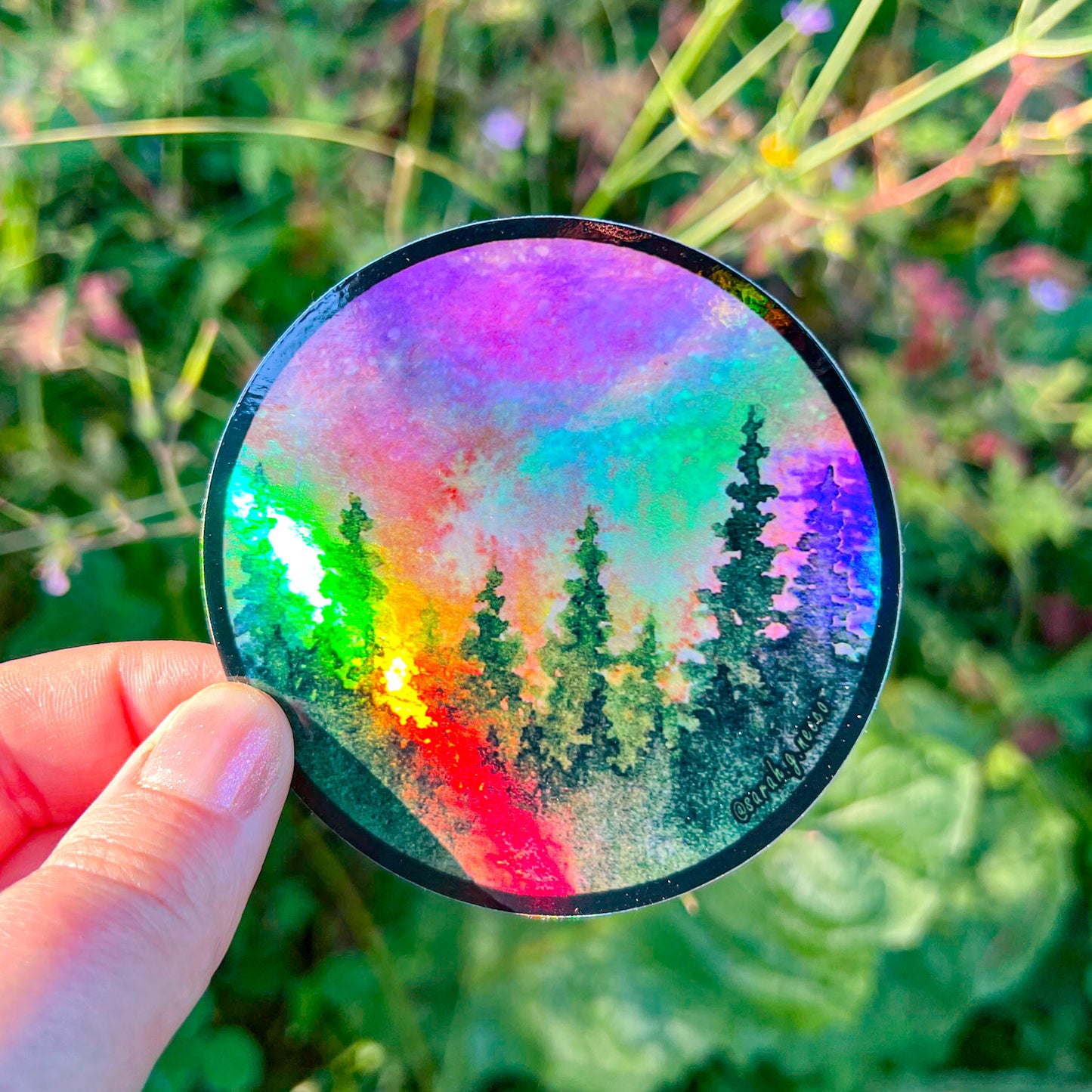 Sunset Watercolor Painting Forest & Galaxy, 3" Circle Vinyl Sticker
