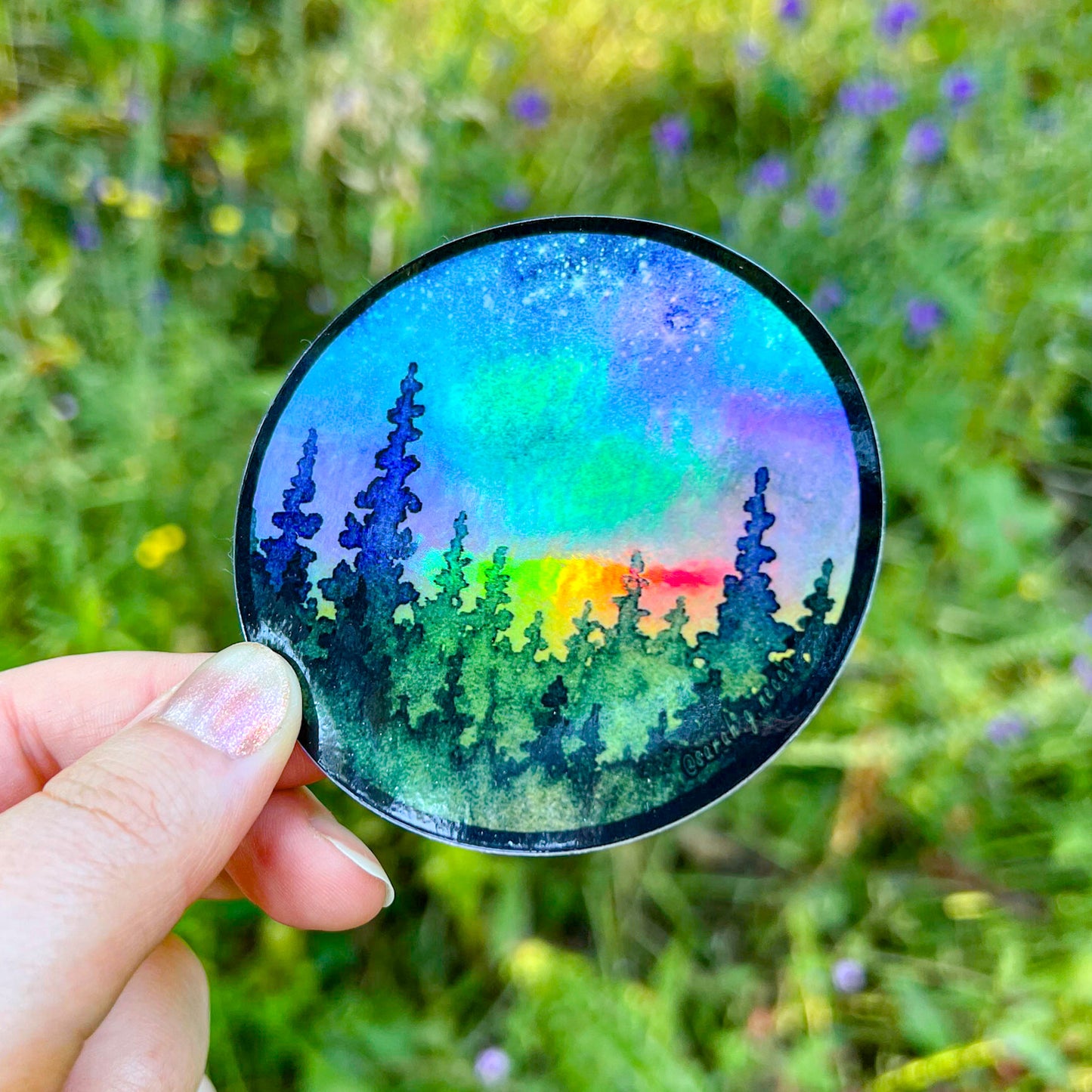Sunrise Watercolor Forest, 3" Circle Vinyl Sticker