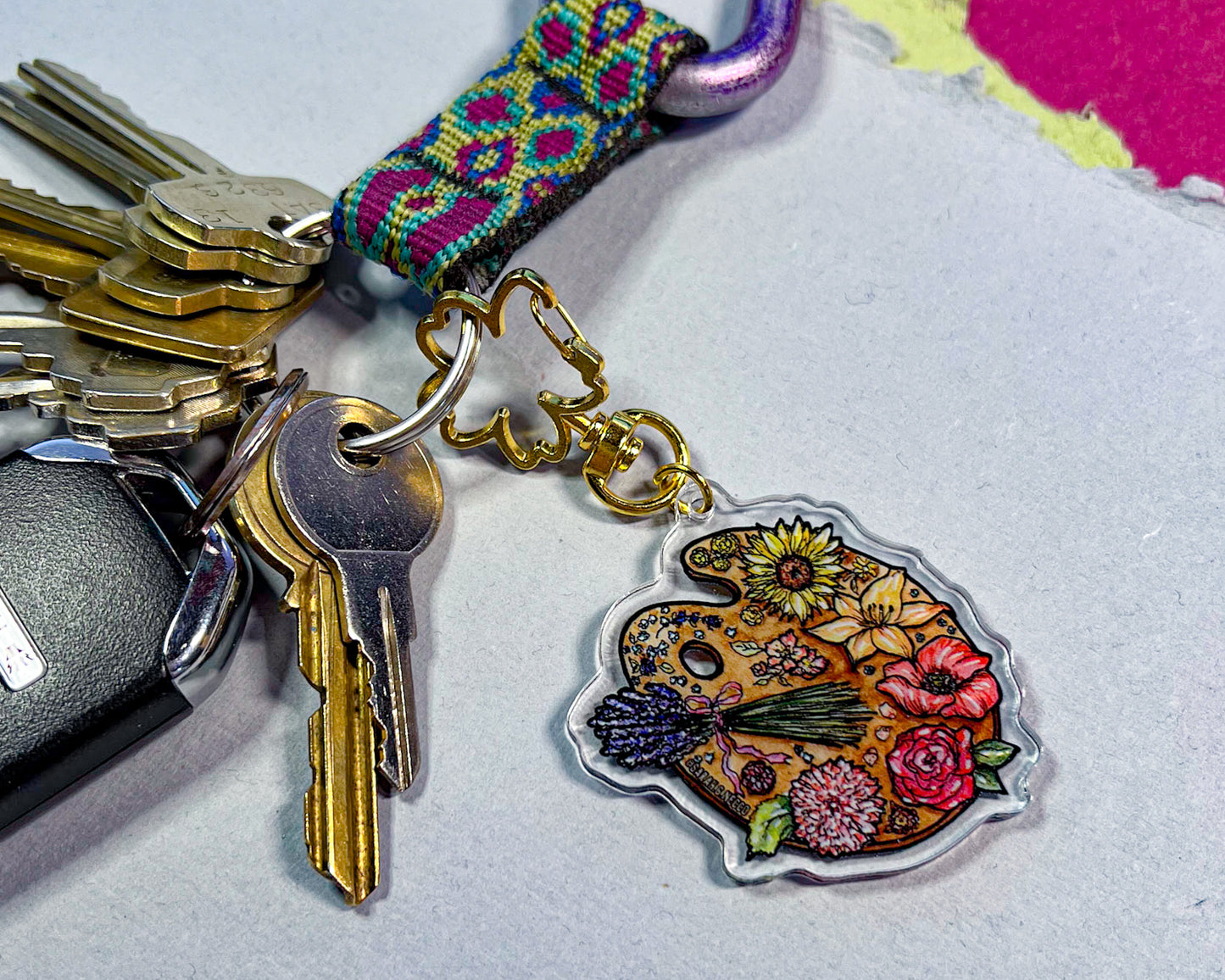 Flower Artist Color Palette, 2" Double-Sided Acrylic Artist Keychain, High Quality