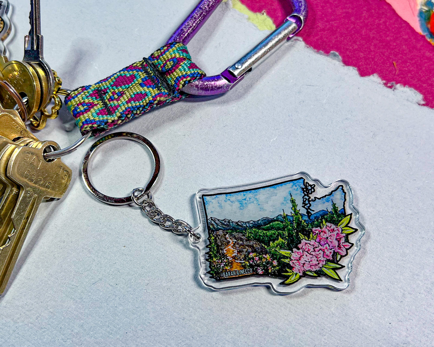 WA State Flower, 2" Double-Sided Acrylic Artist Keychain, High Quality