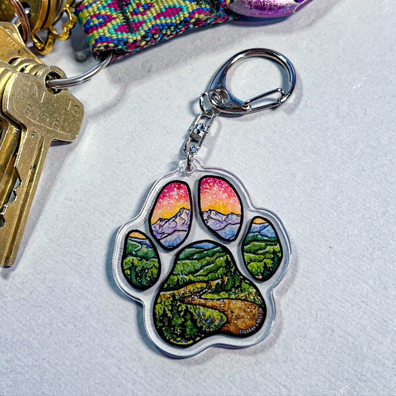 Adventure Buddy Dog Paw, 2" Double-Sided Acrylic High Quality Artist Keychain