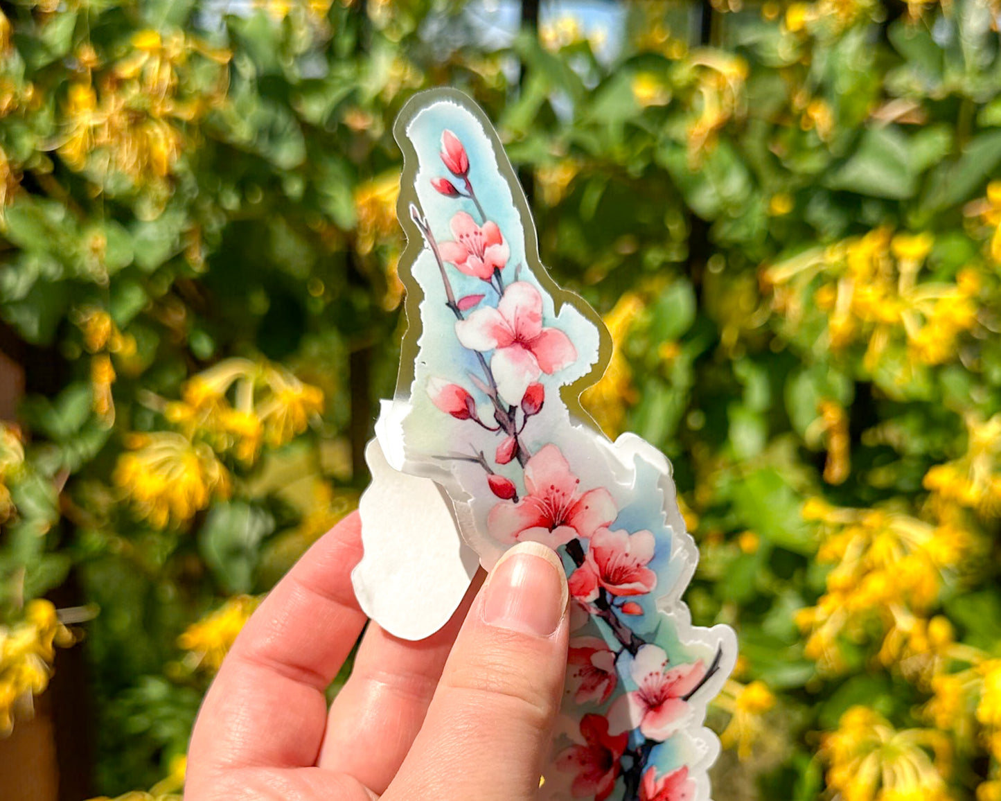 Cherry Blossoms Tallscape™ Sticker, 1.5”x7" Clear Vinyl Die Cut Sticker