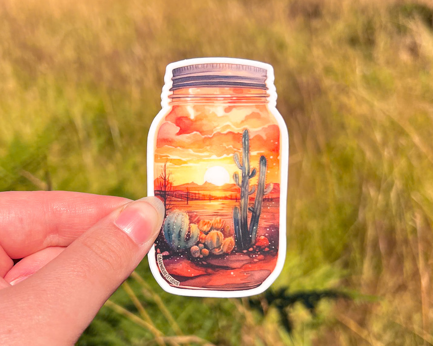 Desert Landscape in a Jar, 3" Vinyl Die-Cut Sticker