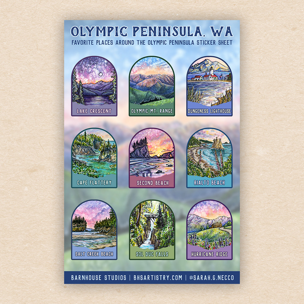 Places Around the Olympic Peninsula, Sticker Sheet with 10 Stickers (Updated Version)