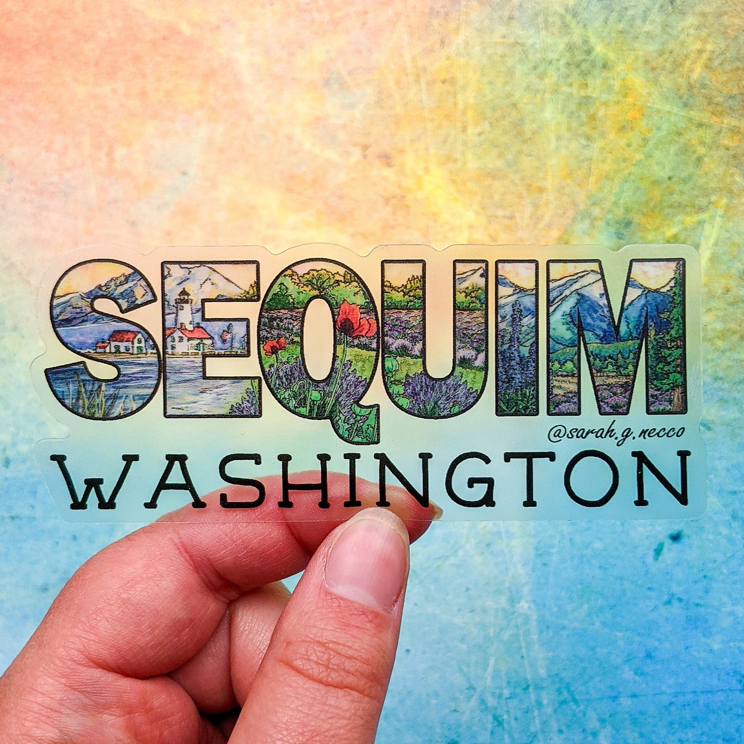 Sequim, WA Landscape Letters, 2"x4.5" Clear Vinyl Sticker