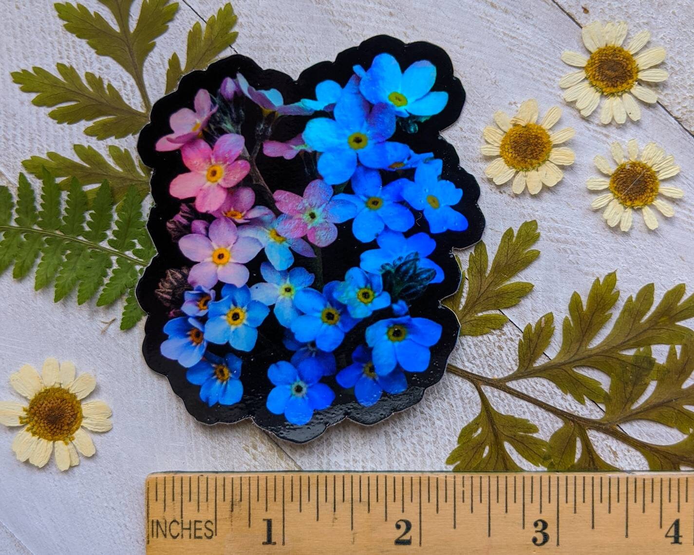 Forget-Me-Nots, Vinyl 3" Sticker, Holographic Photo