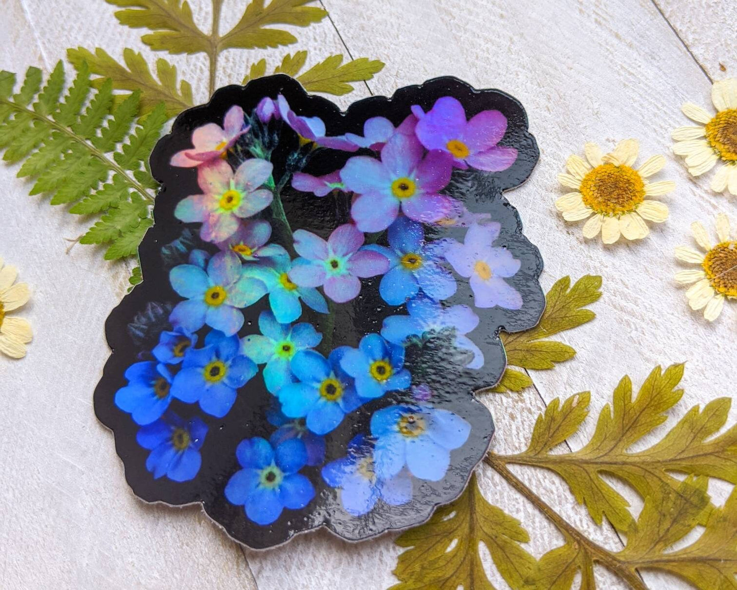 Forget-Me-Nots, Vinyl 3" Sticker, Holographic Photo