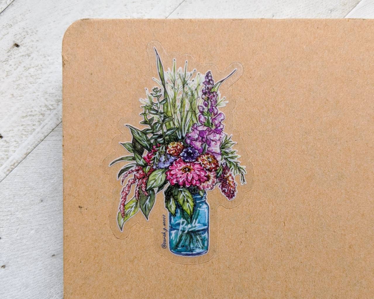Farm Flowers in Mason Jar, 3"x2" Clear Vinyl Sticker, Waterproof and Dishwasher Safe
