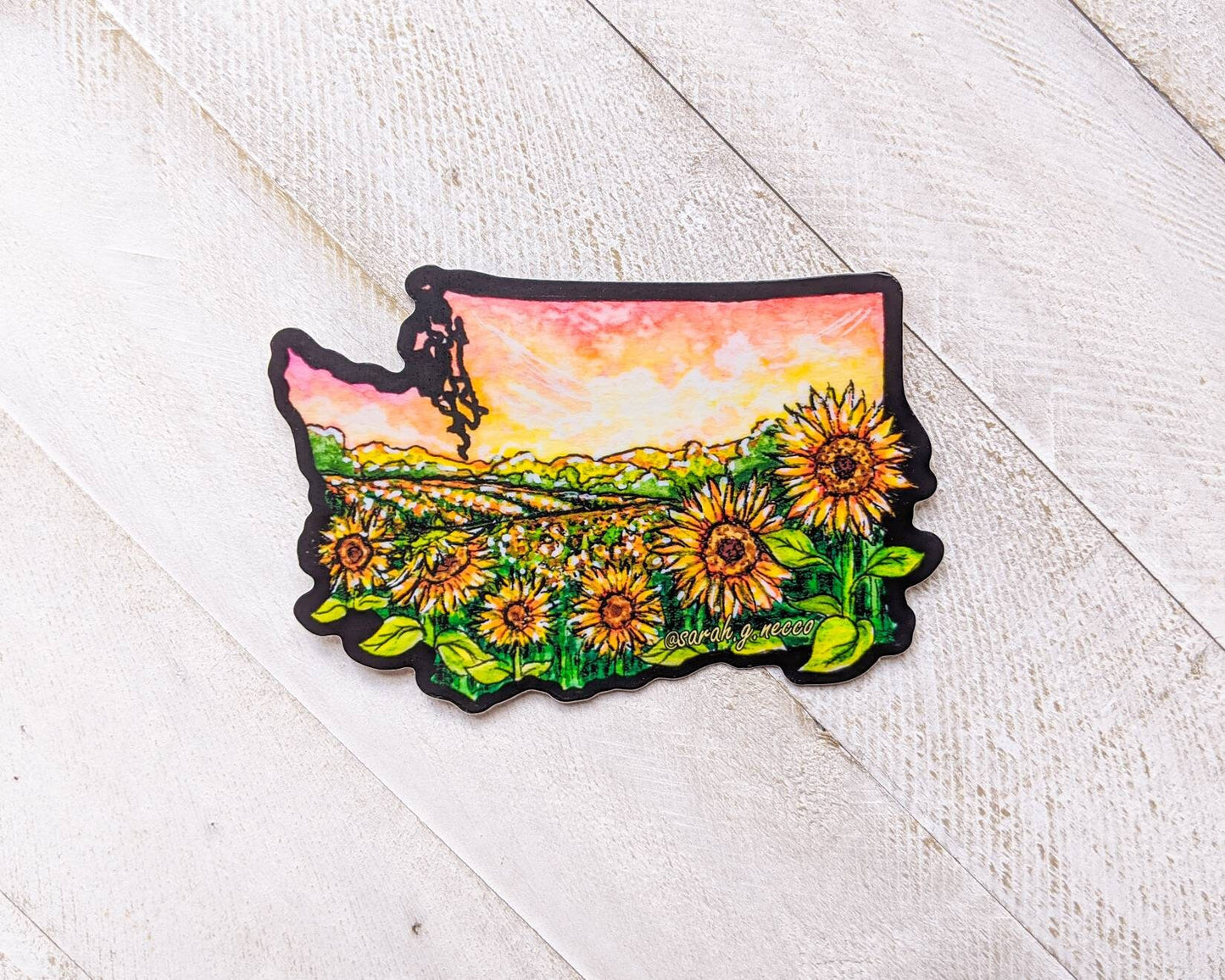 WA State Farm Flowers, 3" Vinyl Die-Cut Sticker, Black Outline