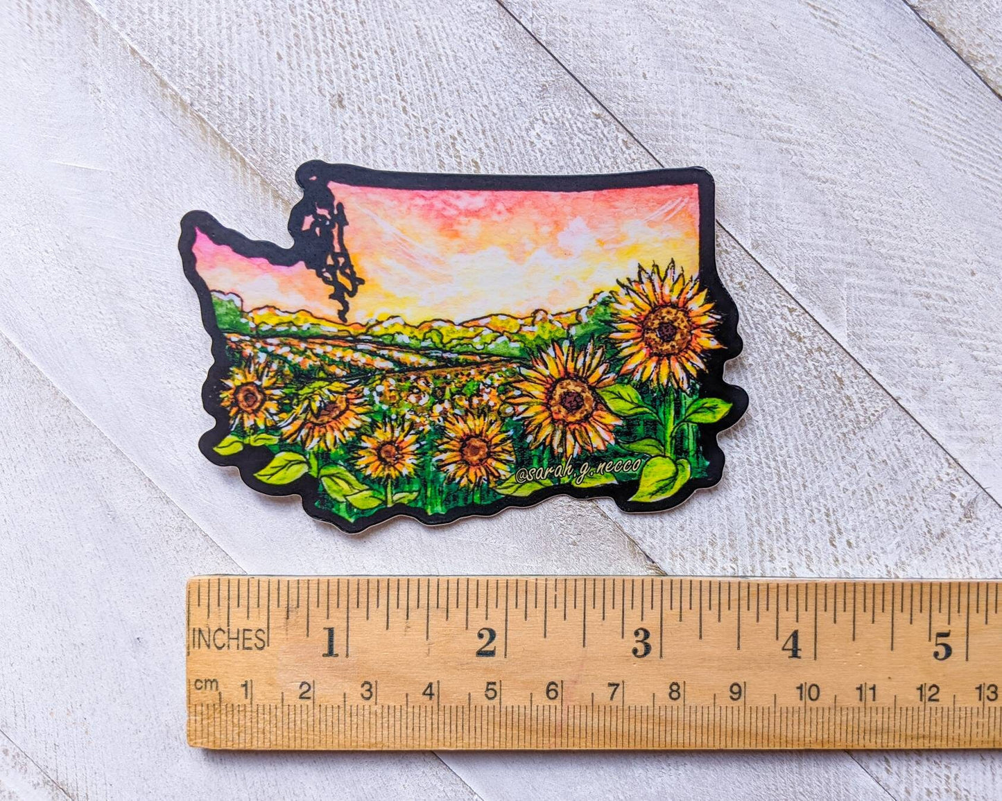 WA State Farm Flowers, 3" Vinyl Die-Cut Sticker, Black Outline