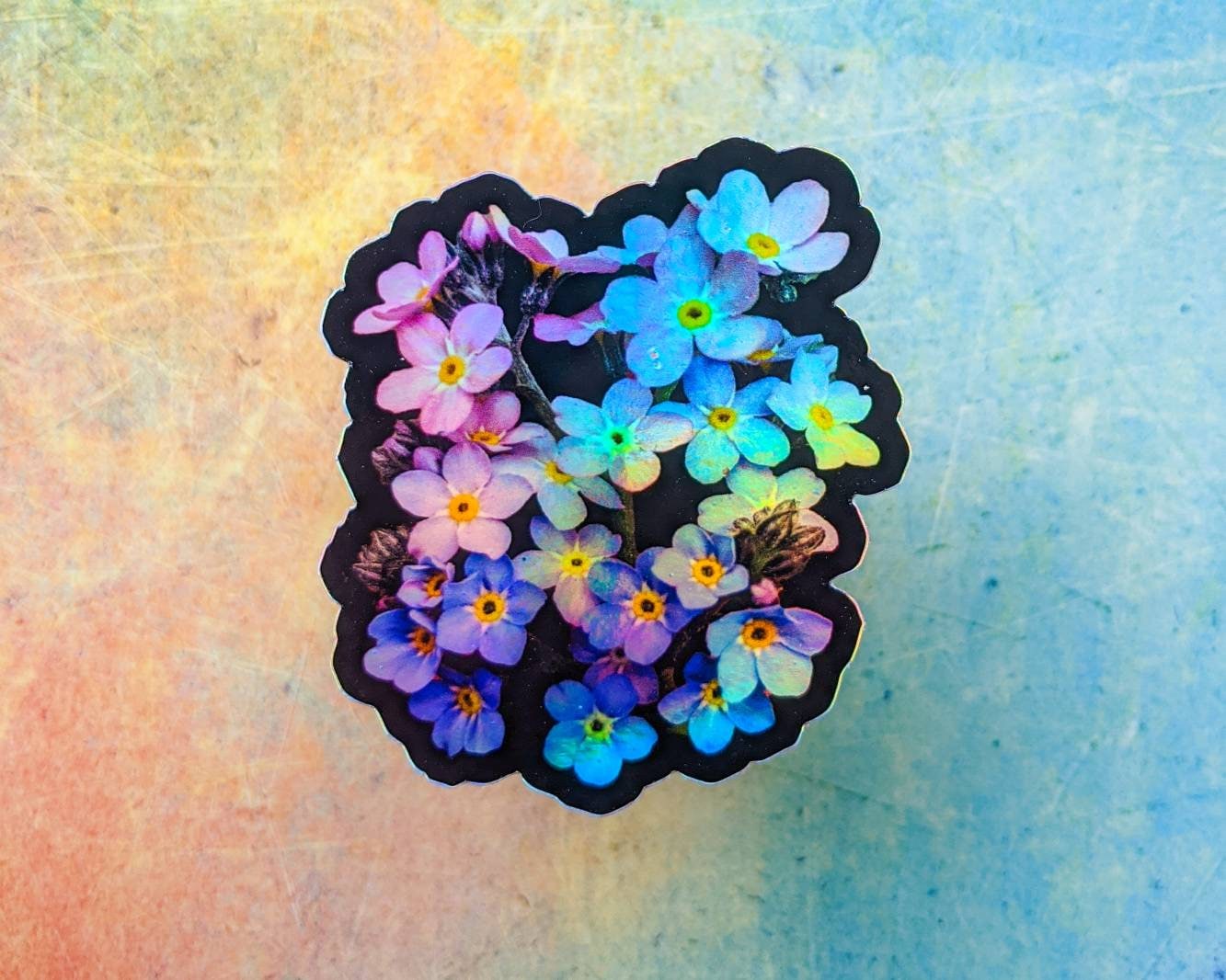 Forget-Me-Nots, Vinyl 3" Sticker, Holographic Photo