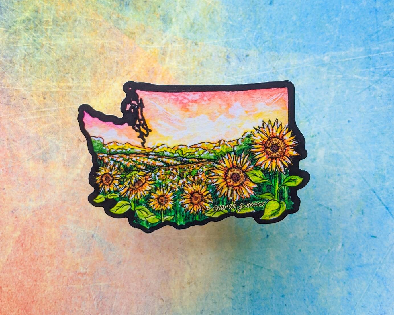WA State Farm Flowers, 3" Vinyl Die-Cut Sticker, Black Outline