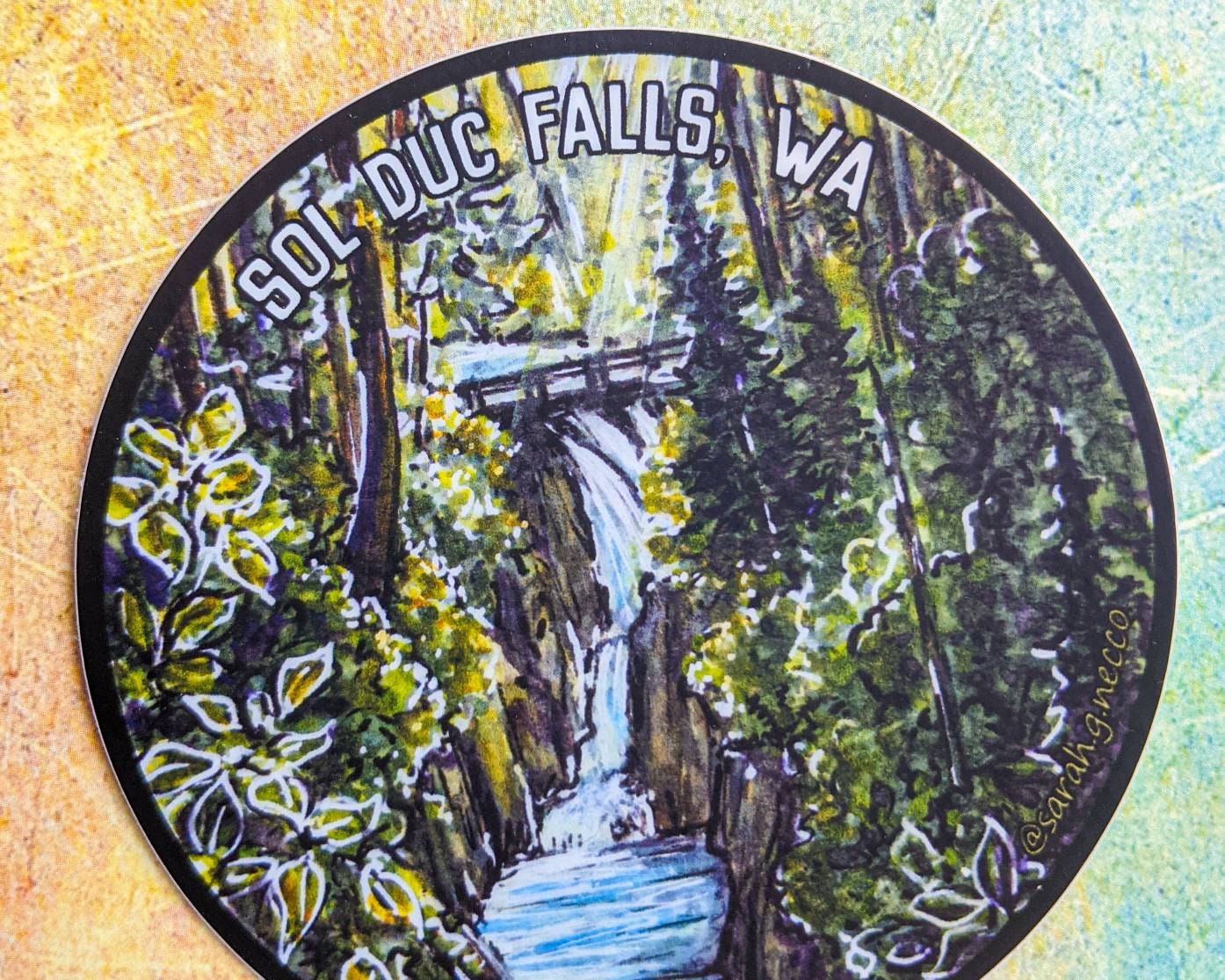 Sol Duc Falls, Olympic National Park WA, 3" Vinyl Sticker, Waterproof & Dishwasher Safe