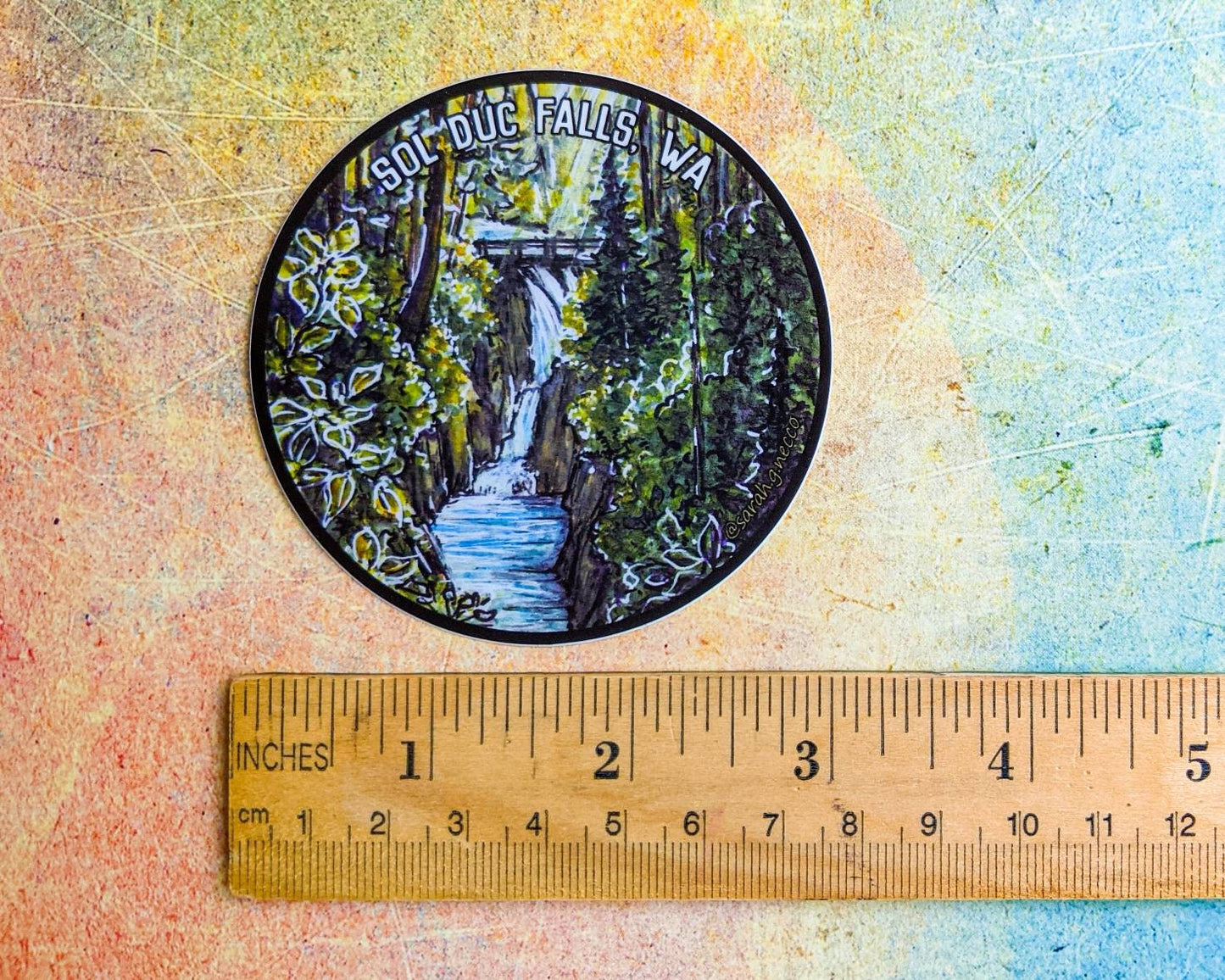 Sol Duc Falls, Olympic National Park WA, 3" Vinyl Sticker, Waterproof & Dishwasher Safe