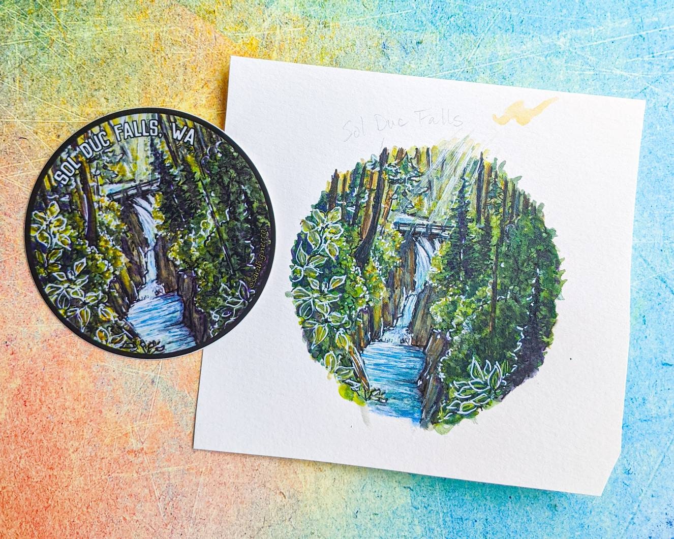 Sol Duc Falls, Olympic National Park WA, 3" Vinyl Sticker, Waterproof & Dishwasher Safe