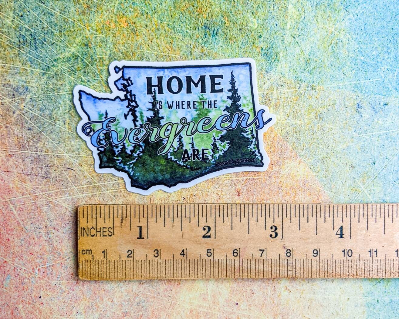 SALE! Washington State Sticker, Watercolor Painting, "Home is Where the Evergreens Are", Vinyl Waterproof 3 inch Sticker