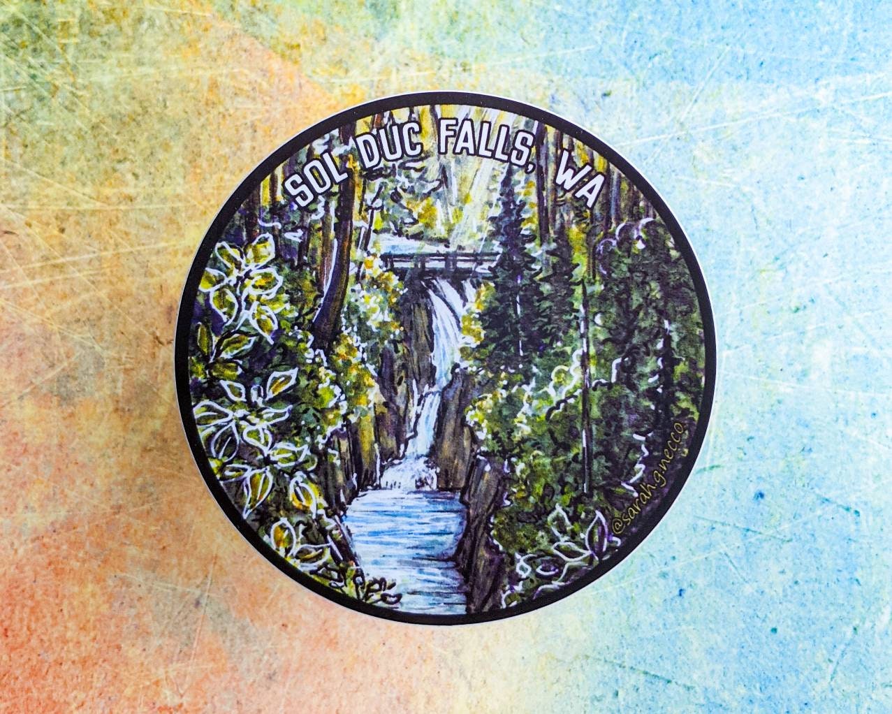 Sol Duc Falls, Olympic National Park WA, 3" Vinyl Sticker, Waterproof & Dishwasher Safe