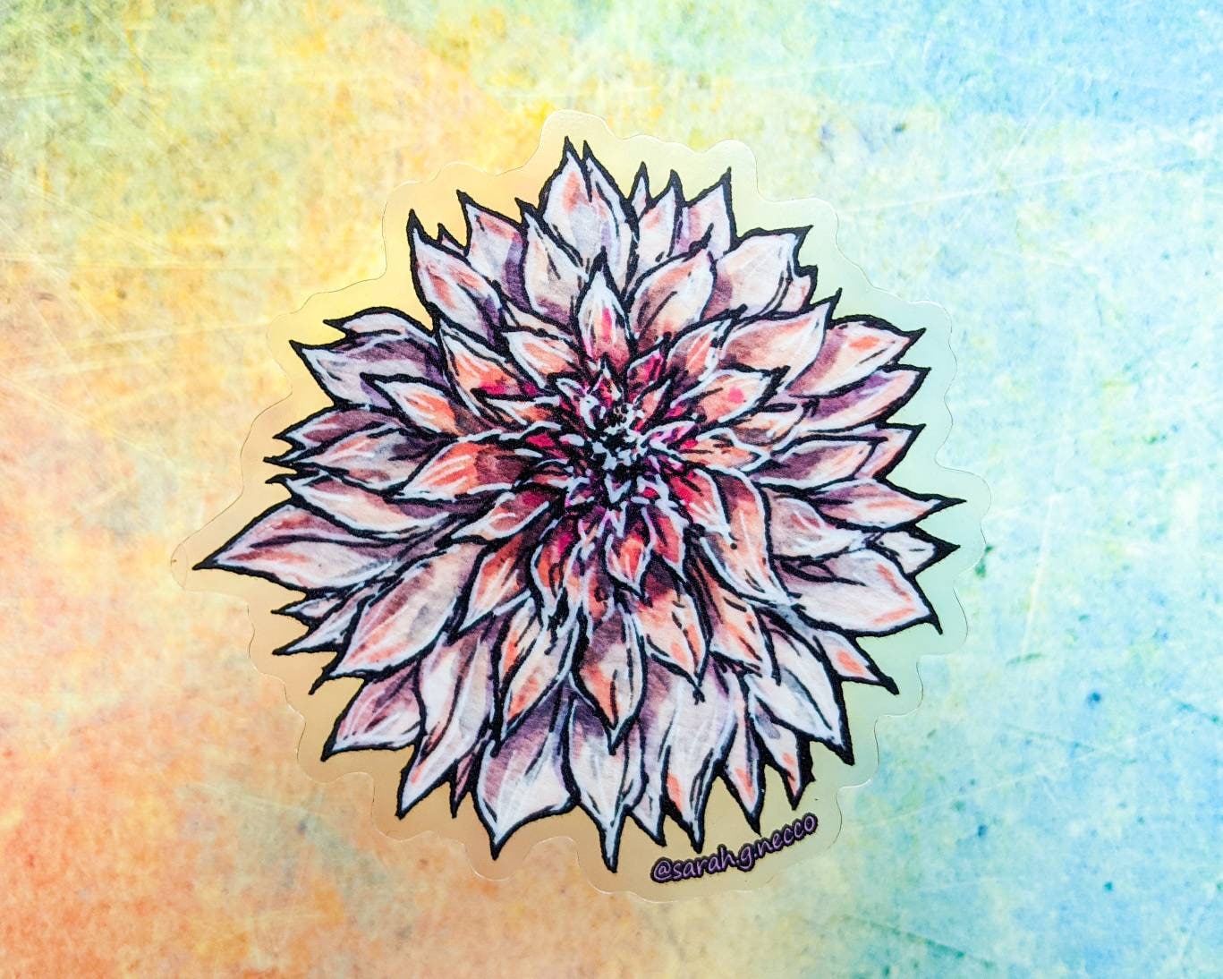 Cafe au Lait Dahlia, Clear Vinyl Sticker- Watercolor painting of a beautiful dahlia bloom, die-cut waterproof 3 inch sticker