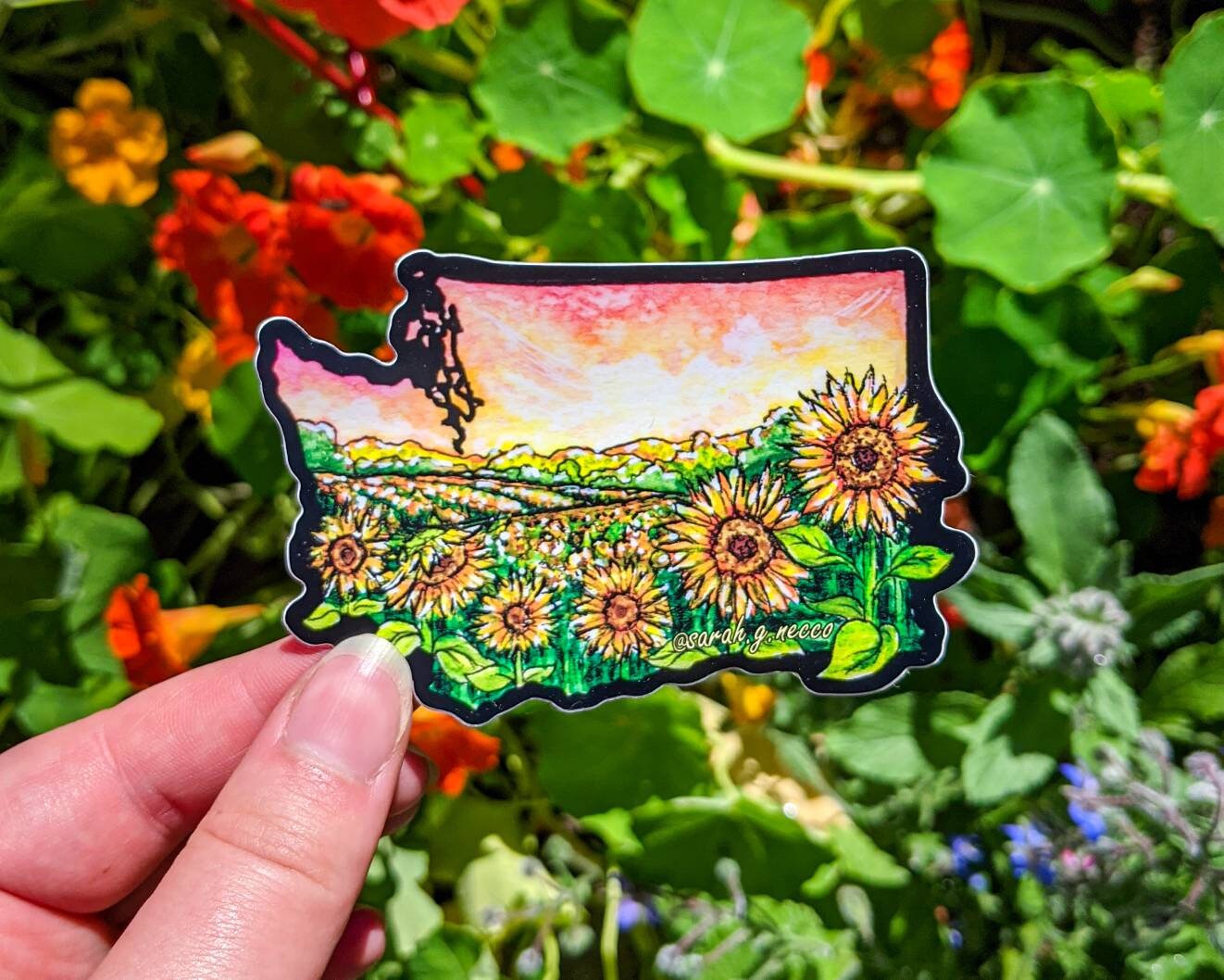 WA State Farm Flowers, 3" Vinyl Die-Cut Sticker, Black Outline