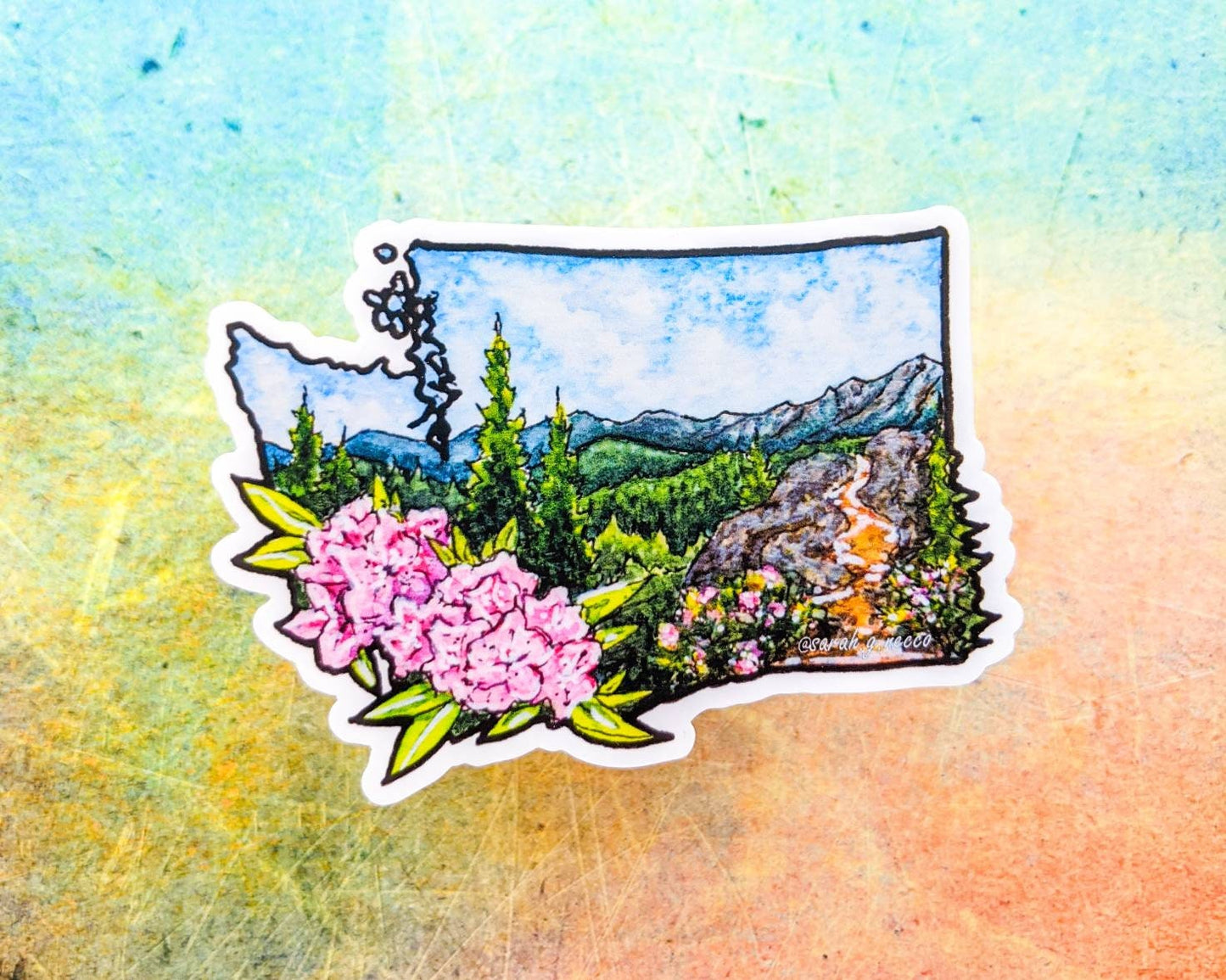 WA State Rhododendron Flower, 4" and 3" Vinyl Die-Cut Sticker, Waterproof & Dishwasher Safe, White Outline