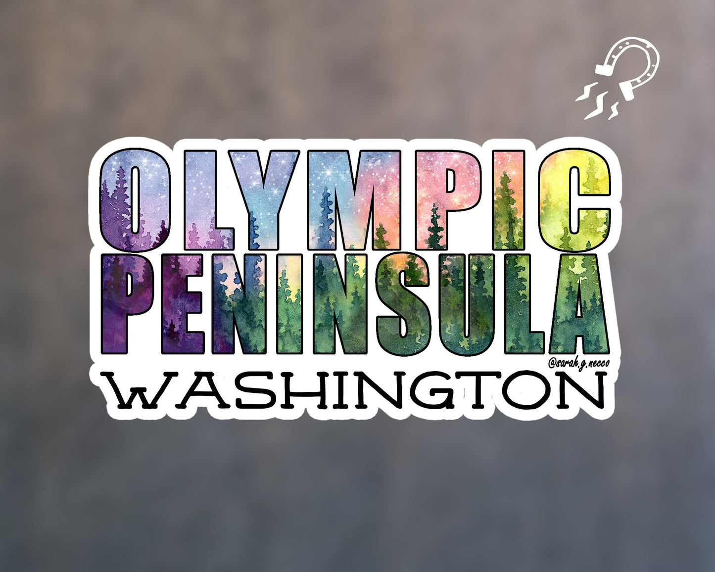 Olympic Peninsula Landscape Letters, Vinyl 4" x 2" Magnet for Home, Office, and Car