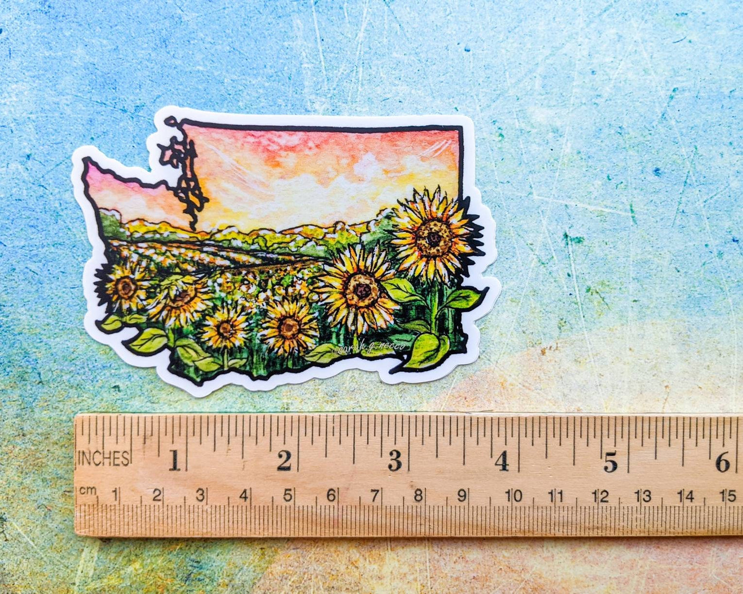WA State Farm Sunflowers, Vinyl Die-Cut Sticker, White Outline